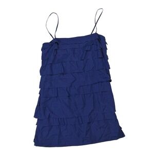 New Y2K Ann Taylor LOFT Silk Tiered Ruffle Women Mini Dress Royal Blue Size 8